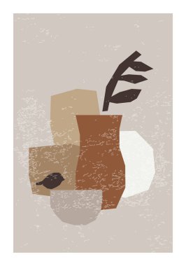 Modern kolaj tarzında soyut organik şekillere sahip minimal duvar sanat posteri