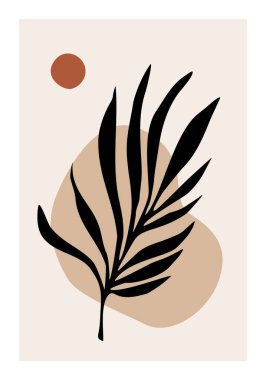 Yapraklı asgari dal, vektör yaz gün batımı illüstrasyonu