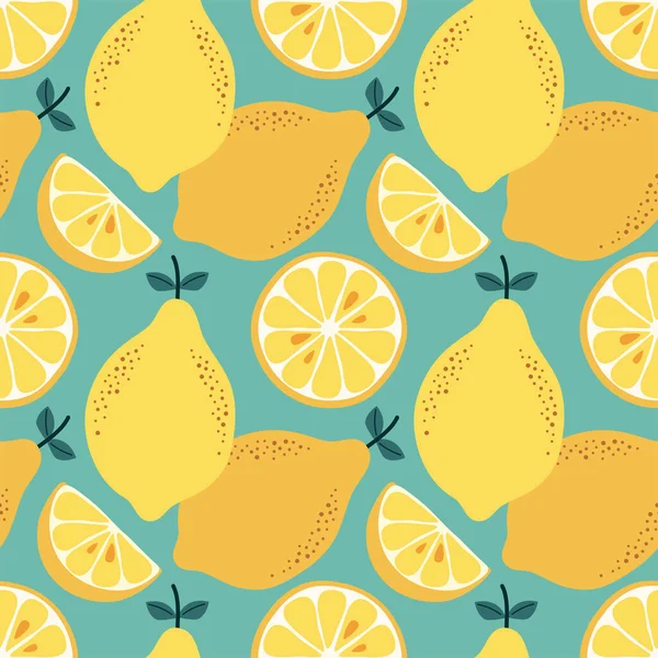 Lindo Patrón Sin Costura Dibujado Mano Con Limón Cítricos Verano — Vector de stock
