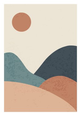 Moda minimalist manzara soyut çağdaş kolaj, dağlar göl batımı duvar resmi poster tasarımı