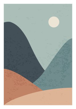Moda minimalist manzara soyut modern kolaj, dağlar göl duvarı poster tasarımı