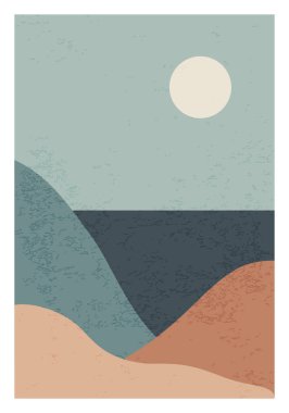 Moda minimalist manzara soyut modern kolaj, dağlar göl duvarı poster tasarımı
