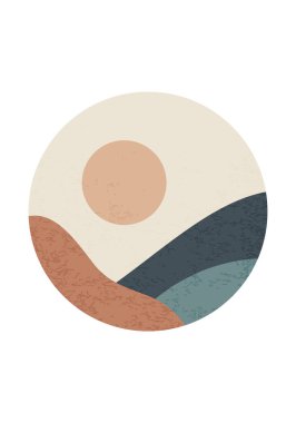 Moda minimalist manzara soyut çağdaş kolaj, dağlar göl batımı duvar resmi poster tasarımı