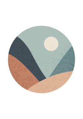 Moda minimalist manzara soyut modern kolaj, dağlar göl duvarı poster tasarımı