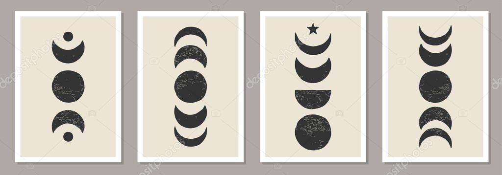 Trendy set of Moon Phases abstract contemporary aesthetic posters