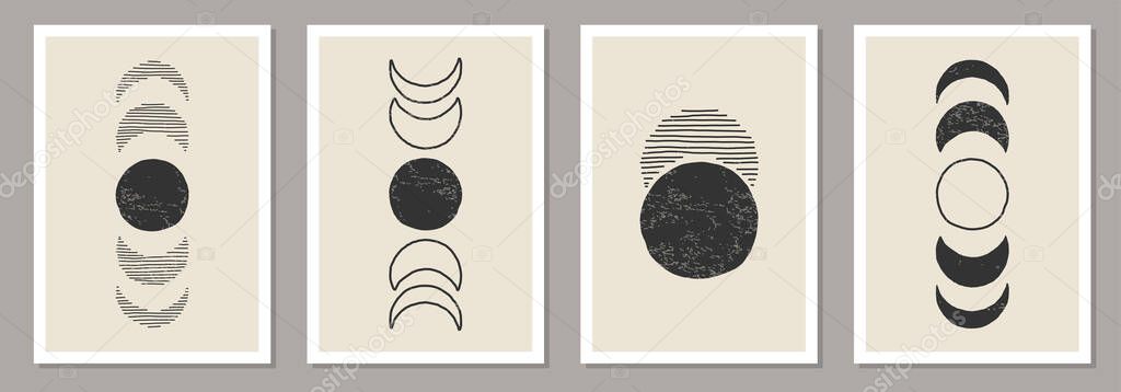 Trendy set of Moon Phases abstract contemporary aesthetic posters