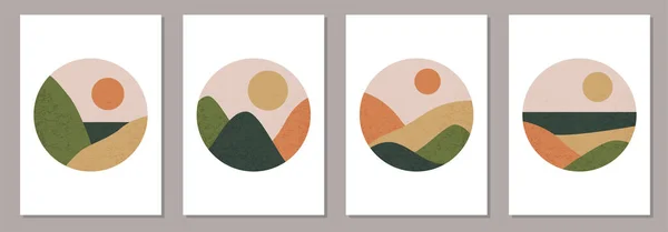 Uppsättning trendiga minimalistiska landskap abstrakt samtida collage mönster — Stock vektor