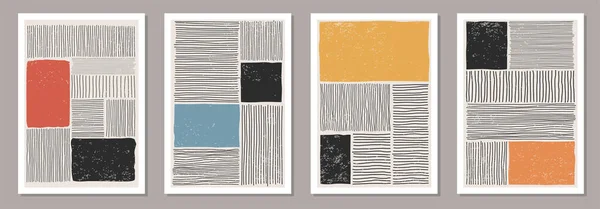 Conjunto moderno de abstrato criativo minimalista artística mão desenhada composição —  Vetores de Stock