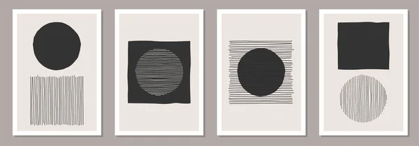Trendig uppsättning abstrakta kreativa minimalistiska konstnärliga handritade kompositioner — Stock vektor
