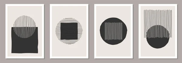 Conjunto moderno de composiciones abstractas creativas minimalistas dibujadas a mano — Archivo Imágenes Vectoriales