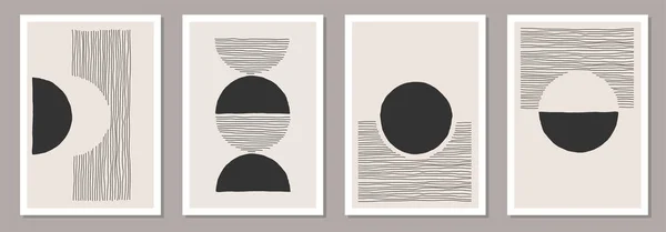 Set la modă de compoziții abstracte creative minimaliste desenate manual — Vector de stoc