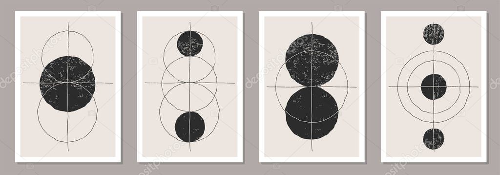 Trendy set of abstract creative minimalist artistic hand drawn composition ideal for wall decoration, as poster or brochure design, vector illustration