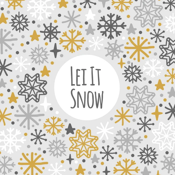 Carino sfondo scandinavo inverno con fiocchi di neve disegnati a mano — Vettoriale Stock