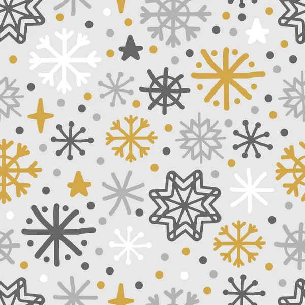 手描きの雪片とかわいい北欧の冬のシームレスな背景 — ストックベクタ