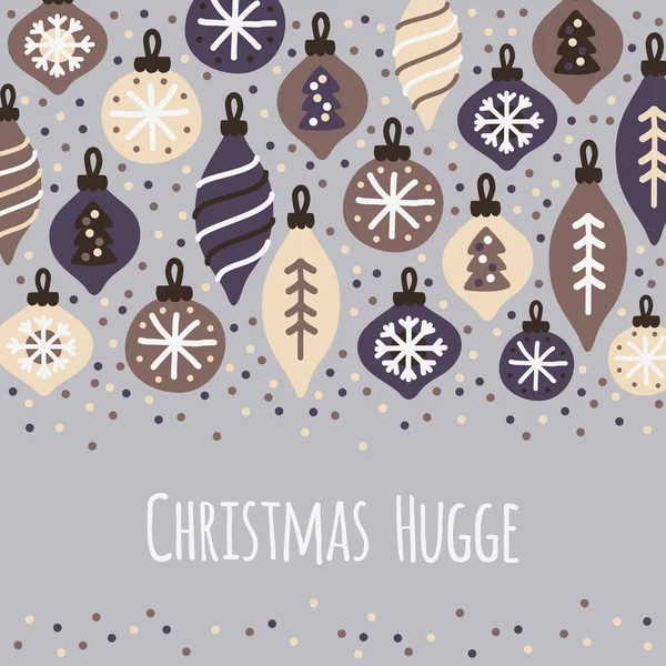 Χαριτωμένο Χριστούγεννα Hugge φόντο με χειροποίητα μπάλες Χριστούγεννα — Διανυσματικό Αρχείο