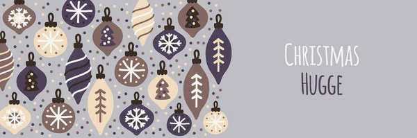 Симпатичный рождественский баннер с нарисованными от руки рождественскими шарами — стоковый вектор