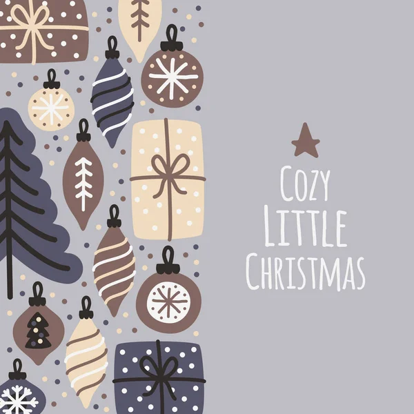 Cute Cozy Little Christmas background with hand drawn Christmas elements — Stock Vector