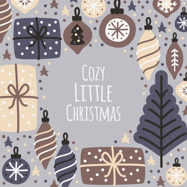 Leuke Gezellige Little Christmas achtergrond met de hand getekende kerst elementen — Stockvector