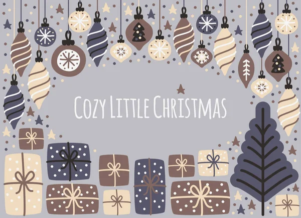 Leuke Gezellige Little Christmas achtergrond met de hand getekende kerst elementen — Stockvector