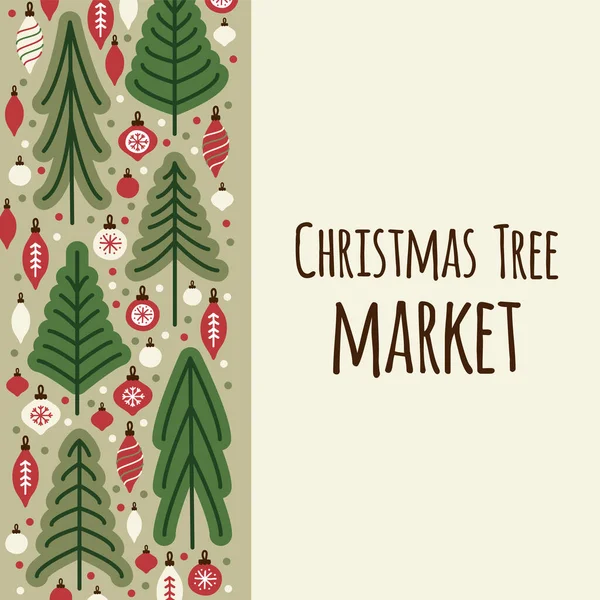 Carino Scandinavo Albero Natale Sfondo Del Mercato Con Alberi Abete — Vettoriale Stock