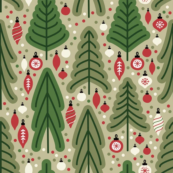 Lindo escandinavo árbol de Navidad mercado sin costuras patrón de fondo — Vector de stock