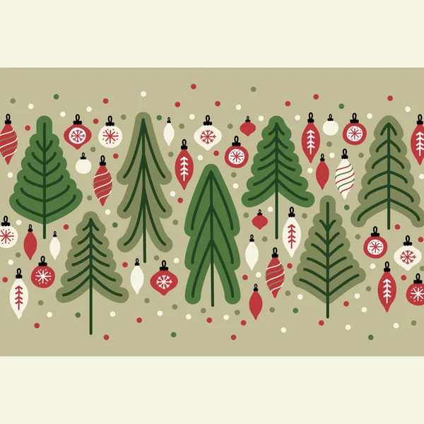 Cute Scandinavian Christmas Tree Market tle z jodłami — Wektor stockowy