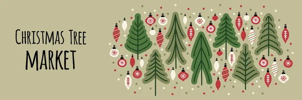 Roztomilý skandinávský vánoční strom trhu banner pozadí s jedlemi — Stockový vektor