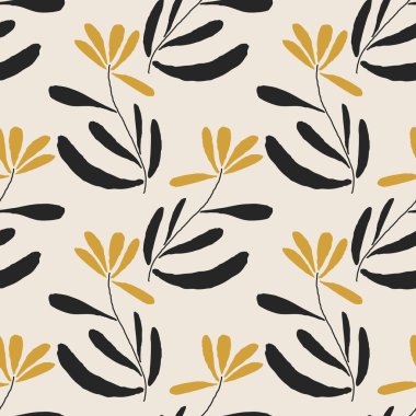 İç tasarım, duvar kâğıdı, minimal arkaplan, vektör illüstrasyonu için ideal nötr renklerde soyut el yazması kompozisyonu ile son derece minimalist, kusursuz botanik desen
