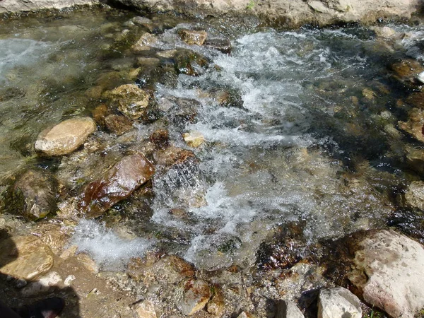 A mountain spring where the water seethes from the ground.