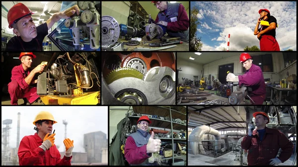 Collage Hecho Fotos Con Trabajadores Industriales Diversas Situaciones — Foto de Stock