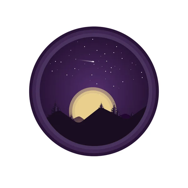 Purple Night Landscape Fur Trees Flat Illustration — Stock Vector
