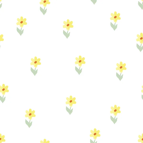 无缝图案的新鲜和明亮的黄色春花 隔离在白色背景上 手绘仿制品 — 图库矢量图片