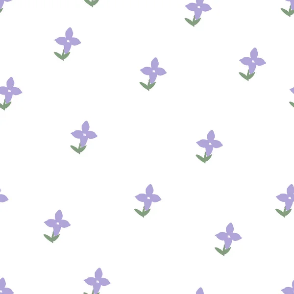 Seamless Pattern Purple Flowers Hand Drawn Imitation Isolated White Background — Stock Vector