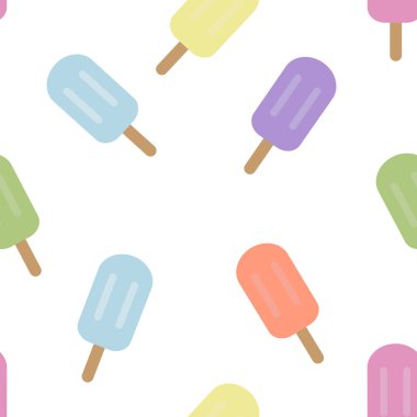 Dikişsiz desen renkli dondurmalar farklı renk ve lezzetleri. Beyaz bir arka plan üzerinde izole