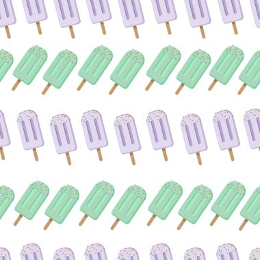 Sorunsuz sulu meyve dondurma desen satırlarındaki tatlılar. Beyaz bir arka plan üzerinde izole