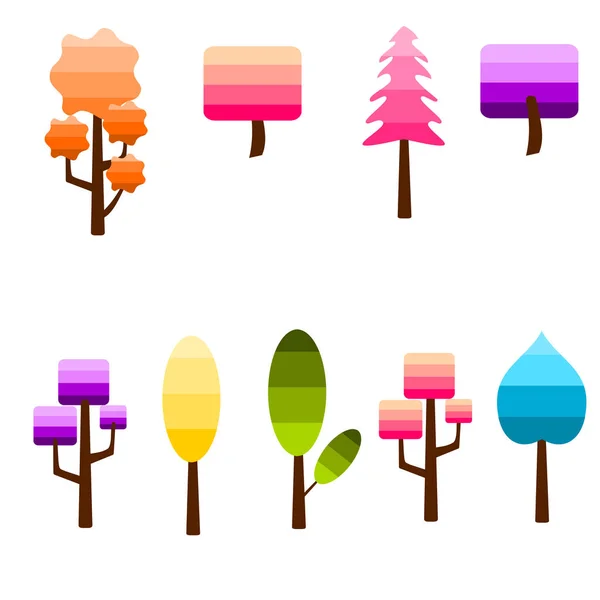 Colorful Tree Set Game Scenes Isolated White Background — Stock Vector