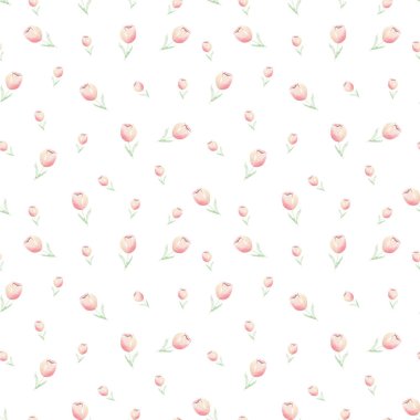 Beyaz arka planda laleler ile dikişsiz suluboya deseni