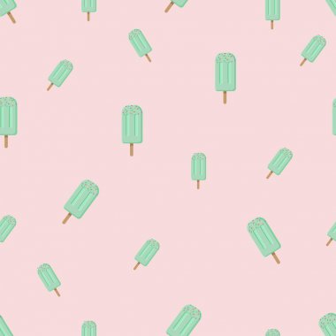 Renkli tatlılar ile nane dondurma veya popsicles Dikişsiz desen. Açık pembe arka planda izole edilmiş