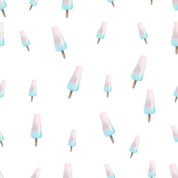 Bezproblemowy Wzór Akwareli Popsicles Izolowane Białym Tle — Zdjęcie stockowe