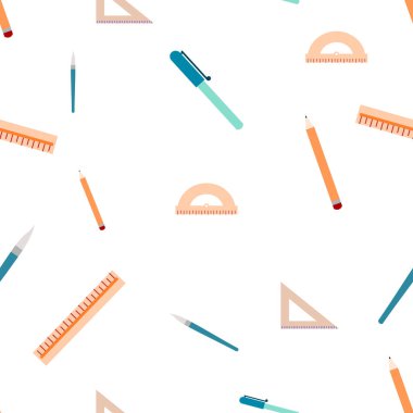  Farklı okul eşyalarının kusursuz deseni. Beyaz arka planda yalıtılmış