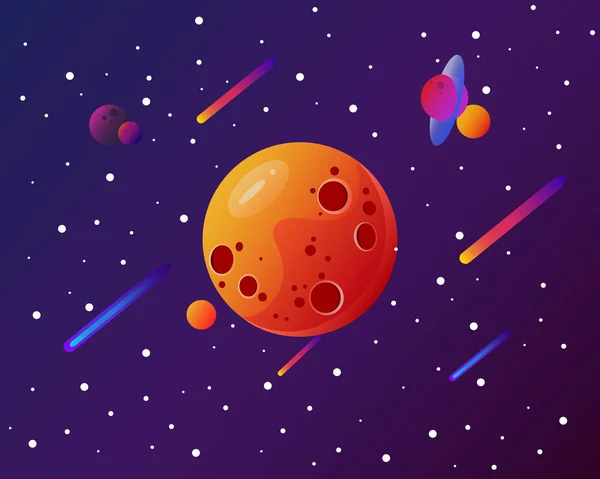 Ilustrație Galaxiei Diferite Planete Sateliți Brignt Comete Stele Asteroizi — Vector de stoc