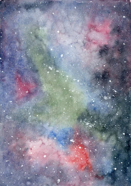 Akvarell Utrymme Bakgrund Med Färgglad Galax — Stockfoto