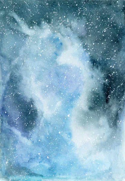 Watercolor Illustration Gift Card Poster Blue Galaxy Stars — Stock Photo, Image