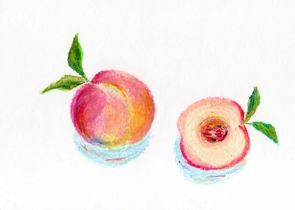 油腻的桃子和叶子桃子片 — 图库照片
