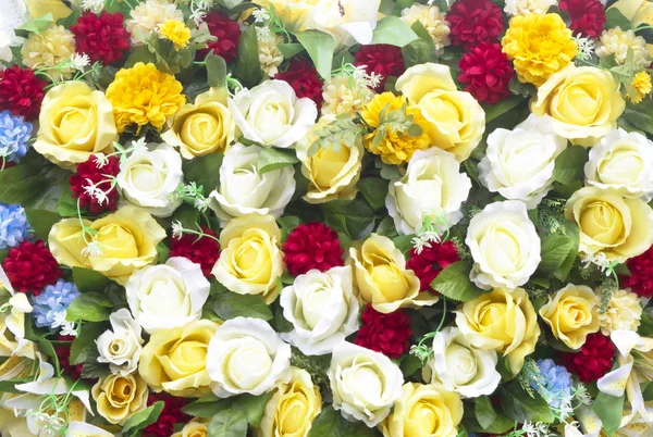 Kunstbloemen Witte Rode Rozen Achtergrond Mooie Gele — Stockfoto