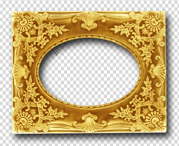 Golden wooden frame isolated on transparent — Stock Photo, Image