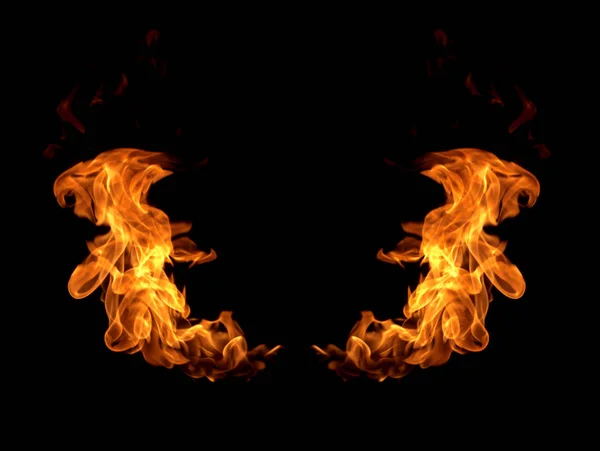 Izolace požárních plamenů izolované černé pozadí — Stock fotografie