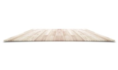 Beyaz arka plan üzerinde ahşap tezgah