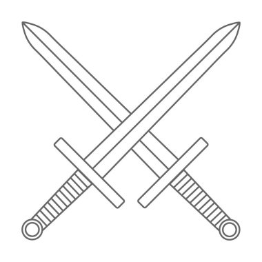 Kılıç simgesi beyaz arka plan üzerinde tasarım veya Logo için geçti. Vektör çizim. Anahat stili.