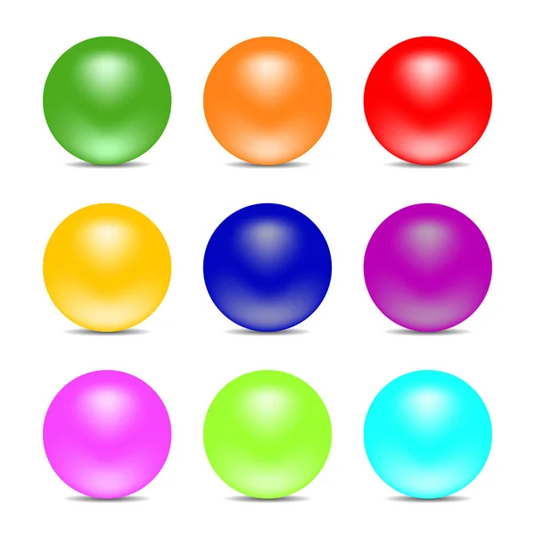 Rainbow Color Balls Isolated White Background Glossy Spheres Set Design — Stock Vector